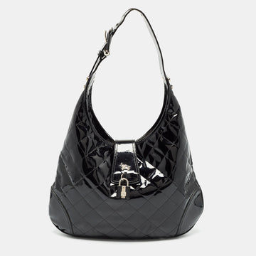 BURBERRY Black Quilted Patent Leather Brooke Hobo