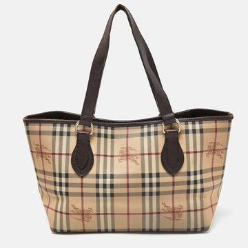 BURBERRY Brown/Beige Haymarket Check PVC and Leather Regent Tote