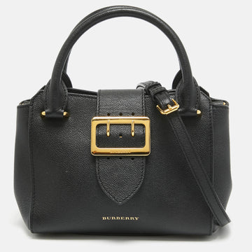 BURBERRY Black Leather Buckle Flap Tote