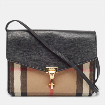 BURBERRY Black House Check Canvas and Leather Macken Crossbody Bag
