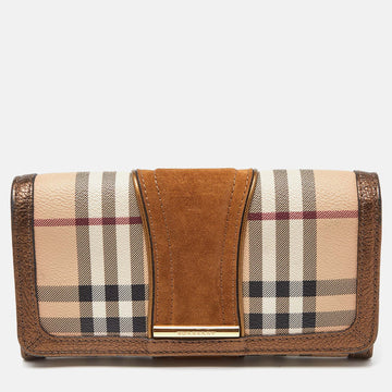 BURBERRY Beige/Metallic Nova Check PVC,Leather and Suede Flap Continental Wallet