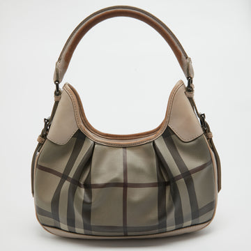 BURBERRY Smoked Check Coated Canvas and Leather Small Brooklyn Hobo