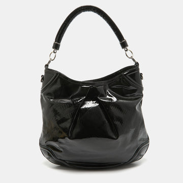 BURBERRY Black Textured Patent Leather Hobo