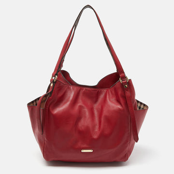 BURBERRY Red Leather Small Canterbury Tote