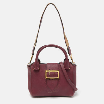 BURBERRY Burgundy Grained Leather Small Buckle Tote