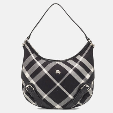 BURBERRY Black House Check Canvas and Leather Larkin Hobo