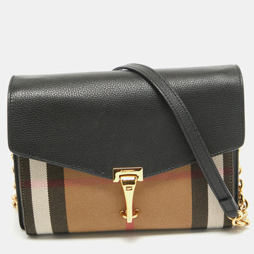 BURBERRY Black/Beige House Check Fabric and Leather Small Macken Crossbody Bag