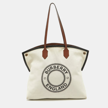 BURBERRY Off White Canvas Large Society Tote