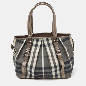 BURBERRY Beige Beat Check Lurex Fabric and Leather Northfield Tote