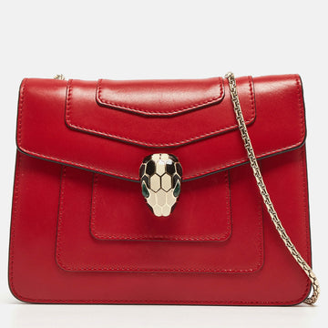 BVLGARI Red Leather Small Serpenti Forever Shoulder Bag