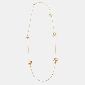CAROLINA HERRERA  CH Floral Faux Pearl Gold Tone Long Necklace