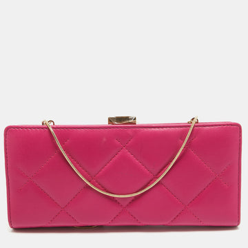 CAROLINA HERRERA Pink Quilted Leather Frame Chain Clutch