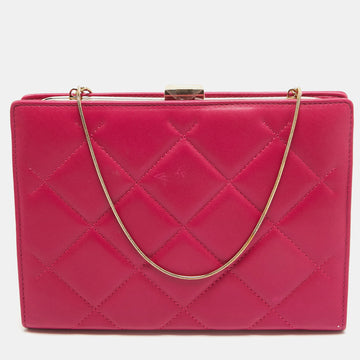 CAROLINA HERRERA Pink Quilted Leather Frame Chain Clutch