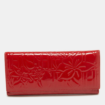 CAROLINA HERRERA Red Embossed Patent Leather Flap Continental Wallet