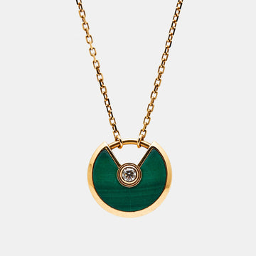CARTIER Amulette De  Malachite Diamond 18k Rose Gold XS Model Necklace