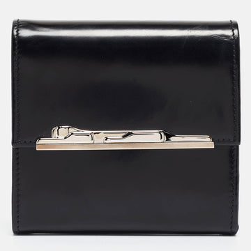 CARTIER Black Glossy Leather Panthere Art Deco Trifold Wallet