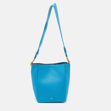 CELINE Blue Leather Small Sangle Bucket Bag