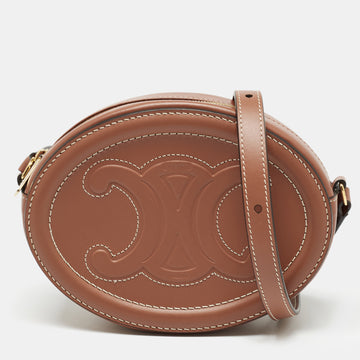 CELINE Brown Leather Triomphe Oval Crossbody Bag