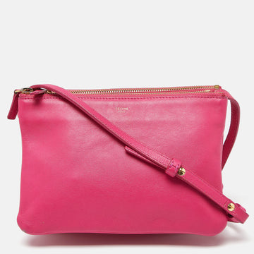 CELINE Pink Leather Small Trio Crossbody Bag