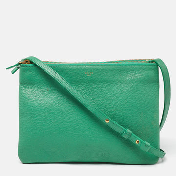 CELINE Green Leather Trio Zip Crossbody Bag