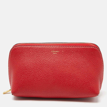 CELINE Red Leather Cosmetic Pouch