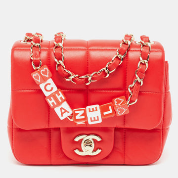 CHANEL Red Quilted Leather Mini Monacoco Square Flap Bag