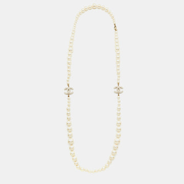 CHANEL CC Faux Pearl Gold Tone Necklace