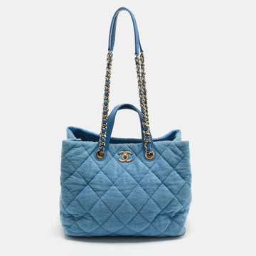 CHANEL Light Blue Quilted Terry Cloth Coco Beach Shopper Tote