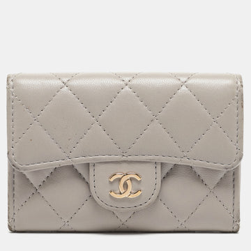 CHANEL Grey Quilted Leather Flap Card Holder
