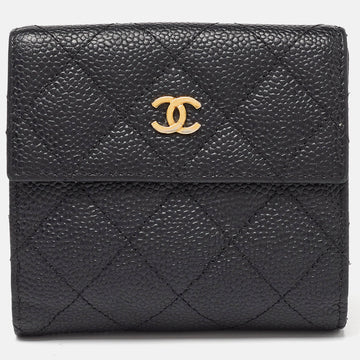 CHANEL Black Caviar Leather CC Small Flap Wallet