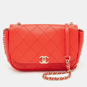 CHANEL Red Quilted Leather Small Casual Trip Flap Bag