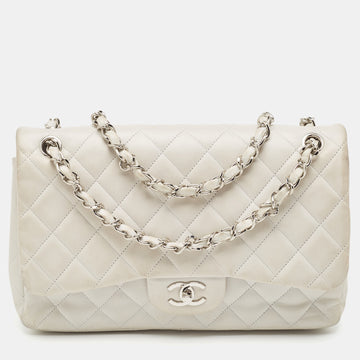 CHANEL Light Grey Quilted Leather Jumbo Classic Double Flap Bag