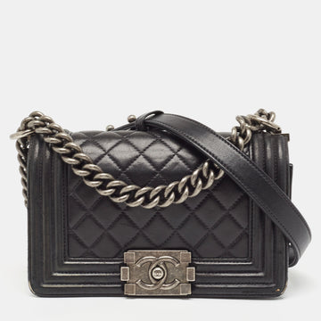 CHANEL Black Quilted Leather Small Boy Bag