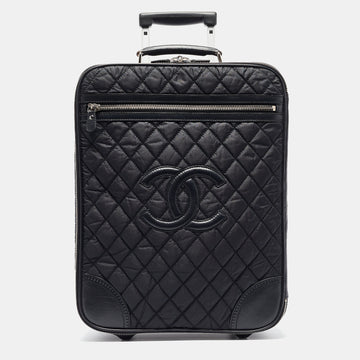 CHANEL Black Quilted Nylon 2 Wheeled CC Luggage