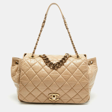 CHANEL Beige Quilted Aged Leather Pondicherry Flap Bag