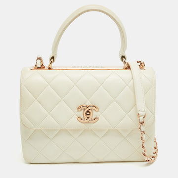CHANEL Off White Quilted Leather Small Trendy CC Flap Bag