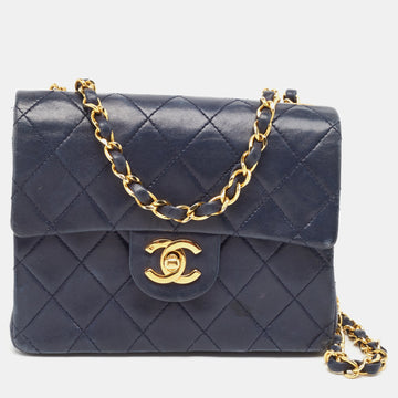 CHANEL Navy Blue Quilted Leather Mini Vintage Square Flap Bag