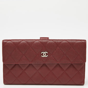 CHANEL Red Quilted Caviar Leather CC Flap Continental Wallet