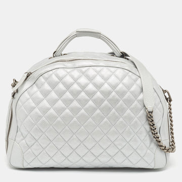 CHANEL Metallic Grey Quilted Leather Airlines Round Trip Bowler Bag