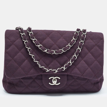 CHANEL Dark Purple Quilted Jersey Jumbo Classic Single Flap Bag
