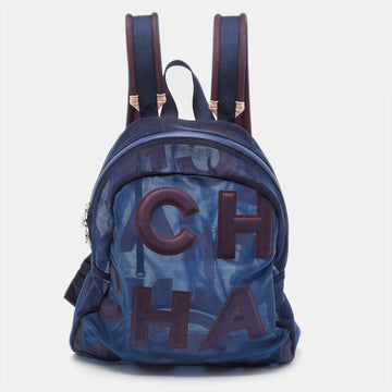 CHANEL Blue/Pink Mesh Logo Backpack