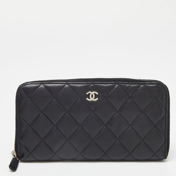 CHANEL Black Quilted Leather CC Zip Around Wallet