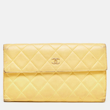 CHANEL Yellow Quilted Leather CC Flap Continental Wallet