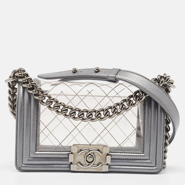 CHANEL Grey/Clear Quilted PVC and Leather Small Boy Bag