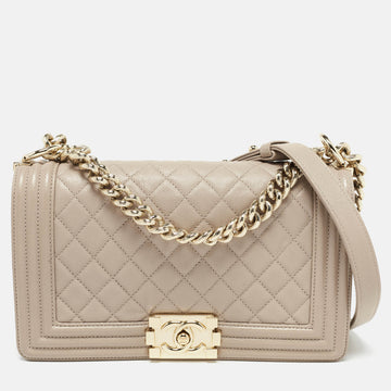 CHANEL Beige Quilted Leather Medium Boy Flap Bag