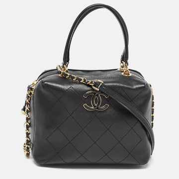 CHANEL Black Quilted Leather CC Vanity Case Bag