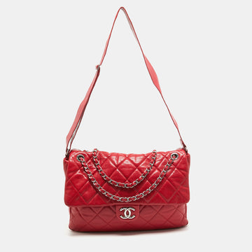 CHANEL Red Quilted Caviar Leather XL Classic Flap Messenger Bag