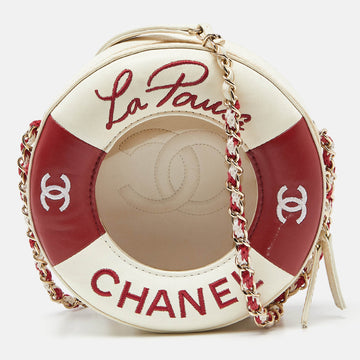 CHANEL Red/White Leather Coco Lifesaver Round Crossbody Bag