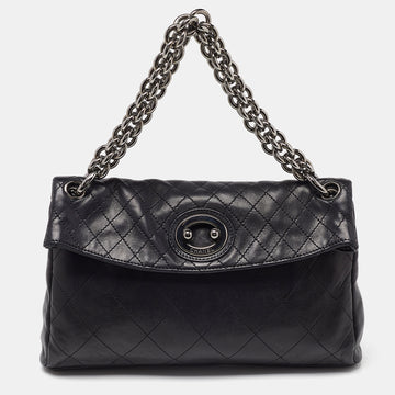 CHANEL Black Quilted Leather Bijoux Ring Chain Hobo
