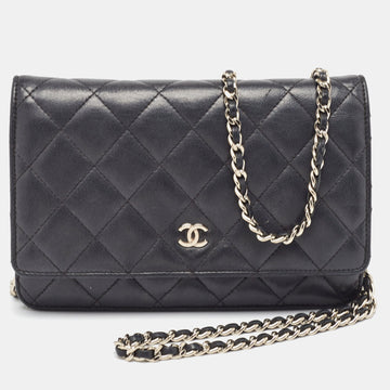 CHANEL Black Quilted Leather CC Wallet on Chain